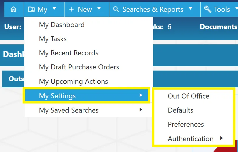 My Settings allows users to configure their own experience within the purchase order software.