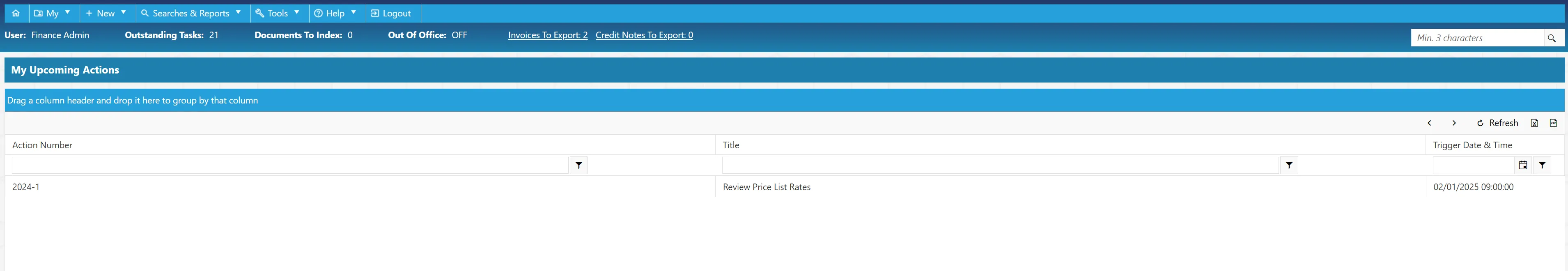 Upcoming actions are displayed in a clear grid allowing for easy review.
