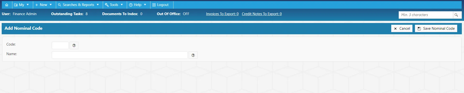 Fill in the details for your new nominal code.