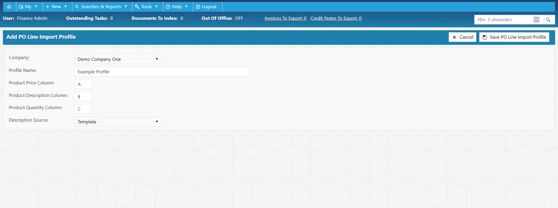 Complete the details for your new PO Line Import Profile.