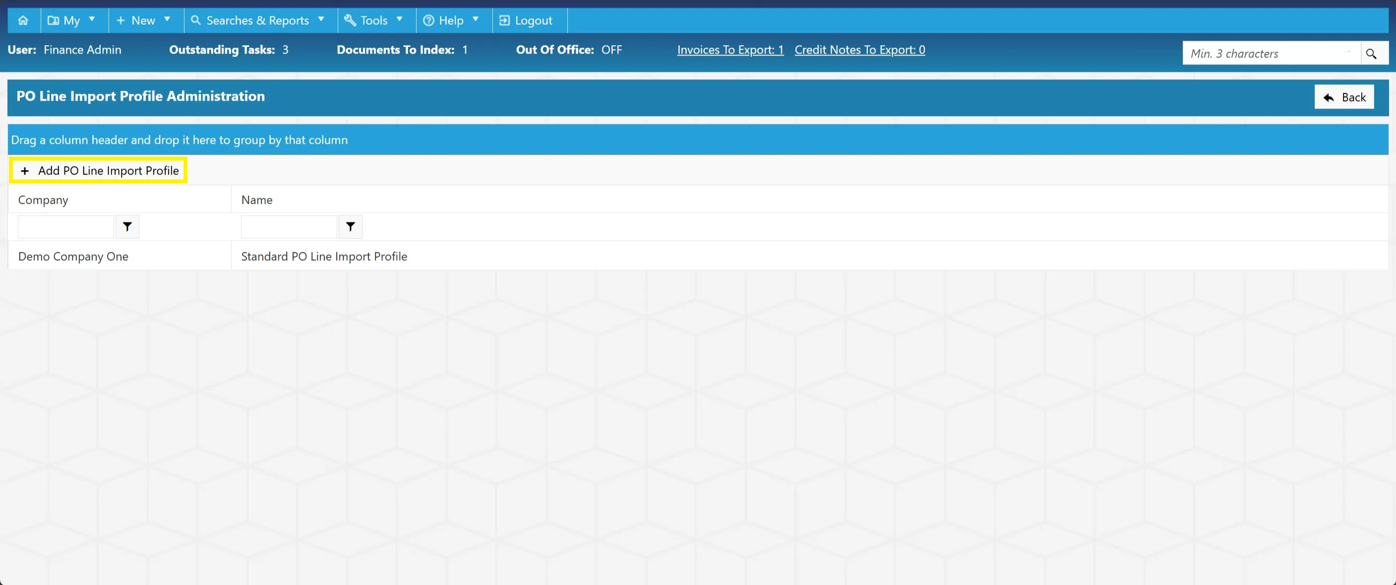 Select the Add PO Line Import Profile button to create a new import profile.