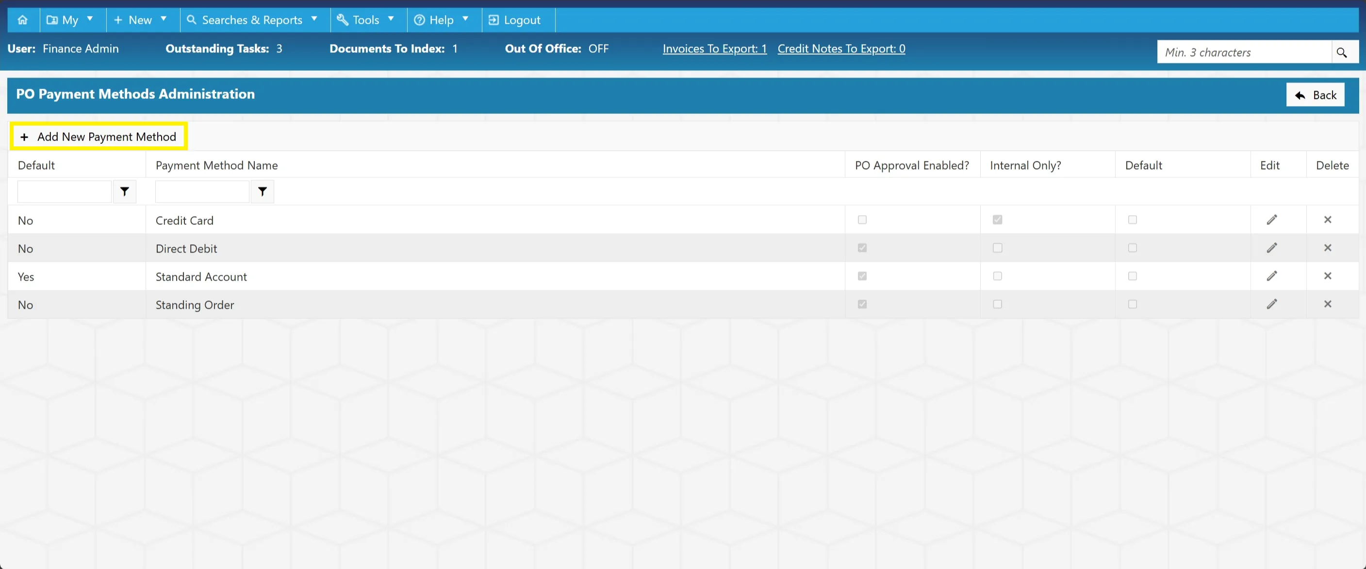 Admin users can add new payment methods as required.