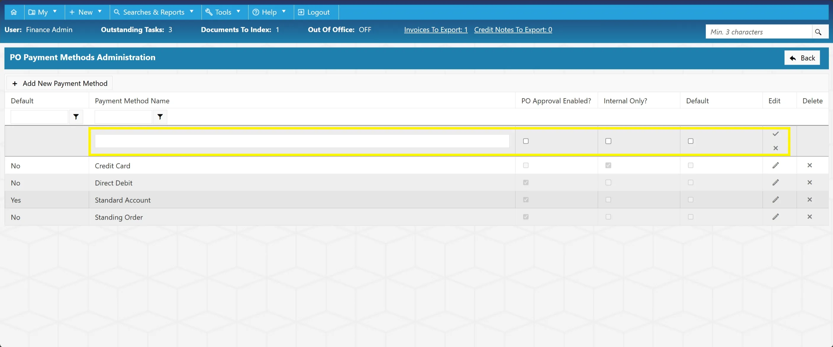 Type the new payment method into the designated field before saving.