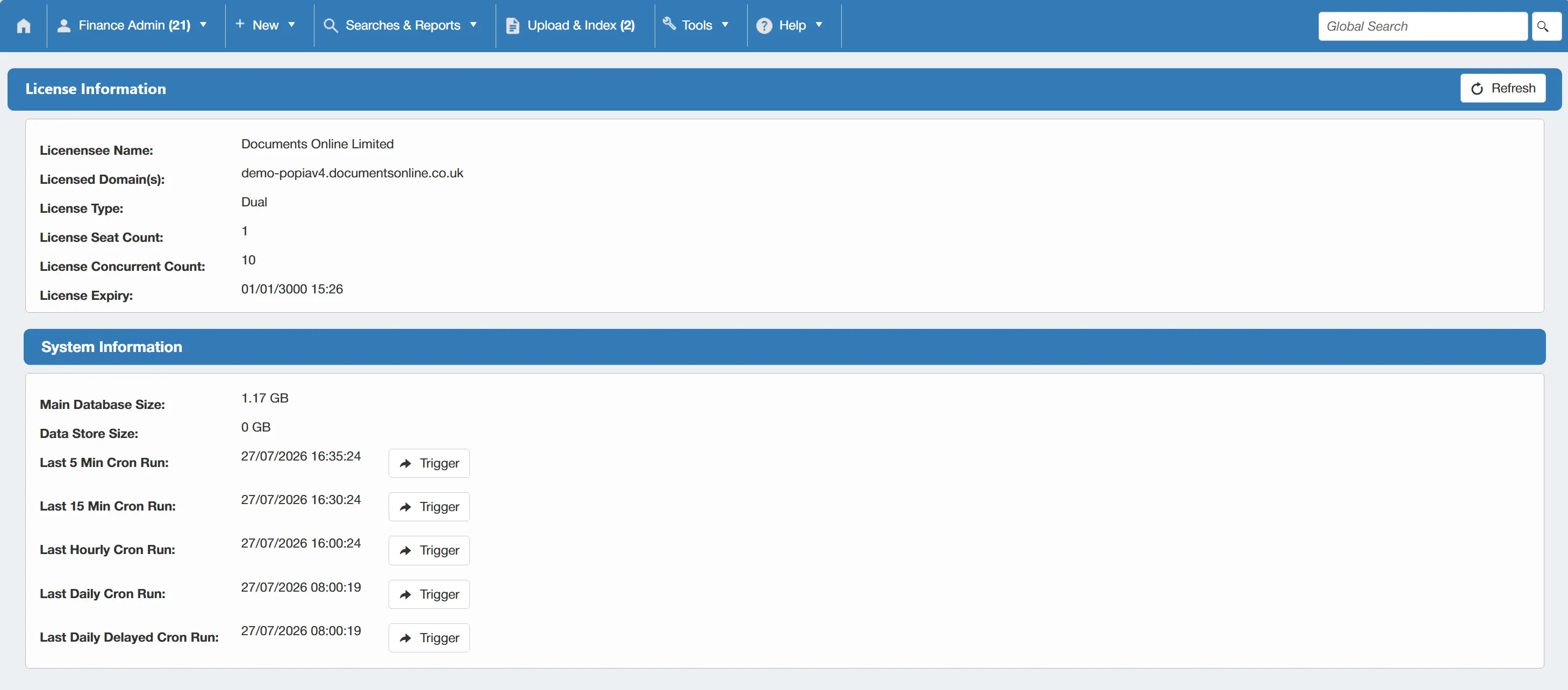 General system information is displayed in this section for reference.