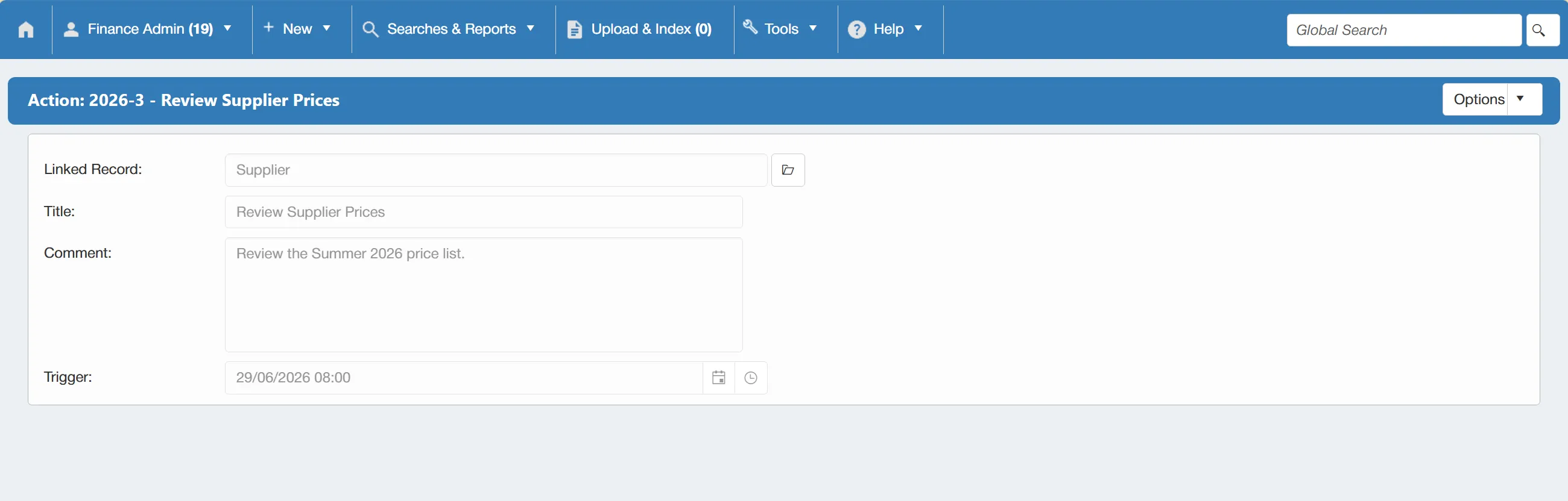 From the action details window, users can edit or cancel the action if required.