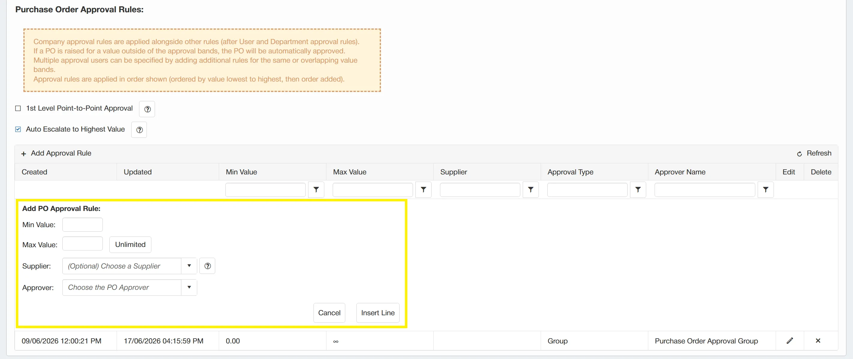 Fill in the required details for your new company level approval rule.