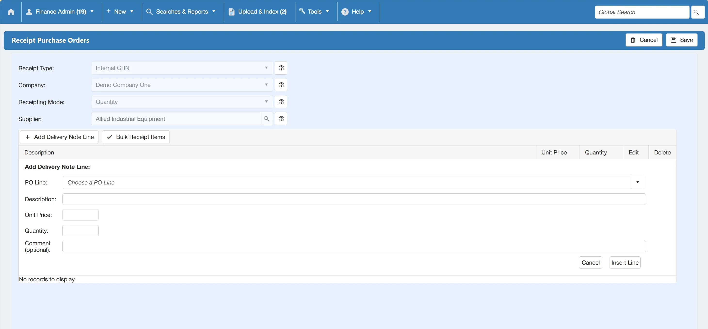 Manually add delivery note lines for accuracy.