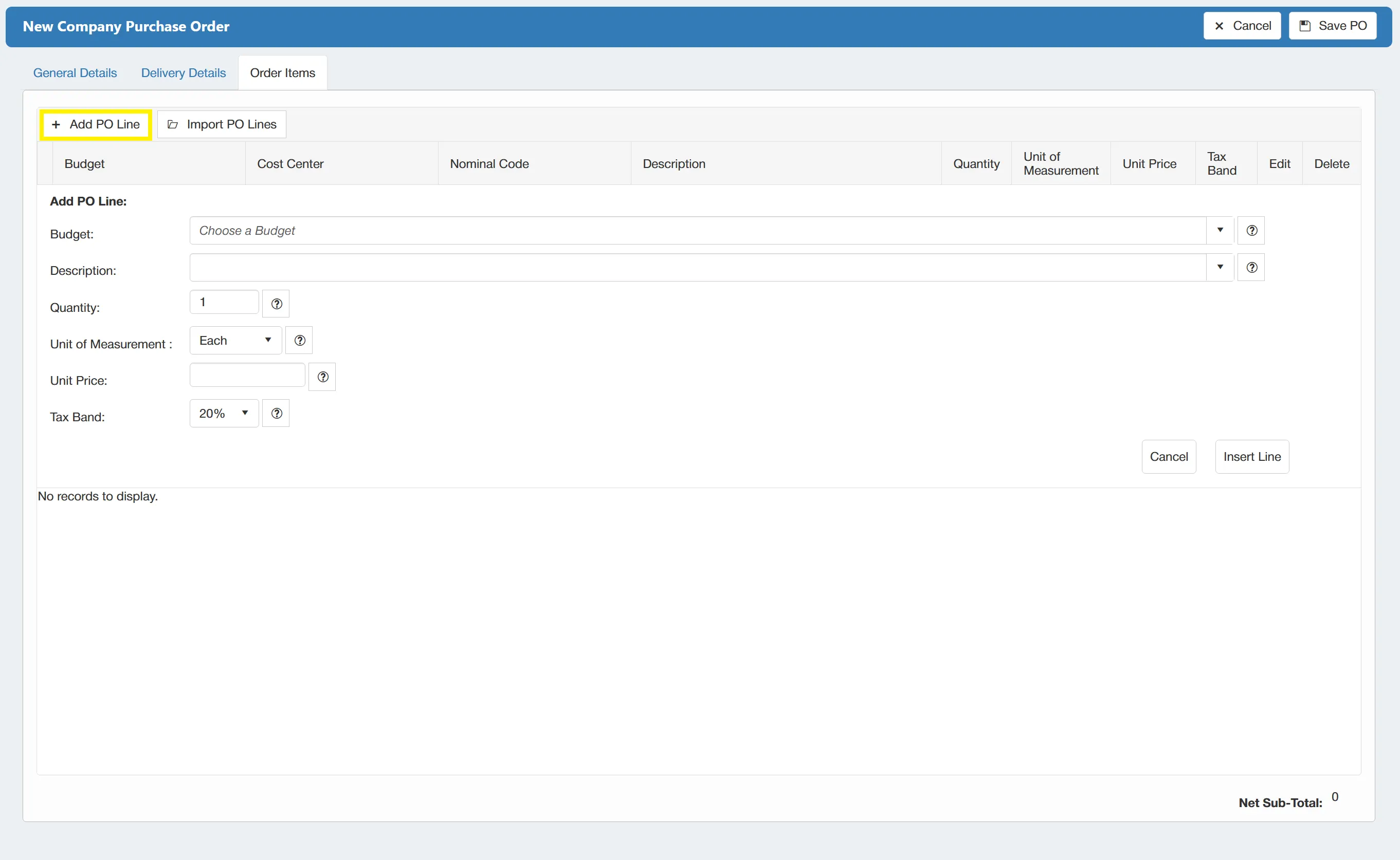 Users can add items line-by-line for accuracy.