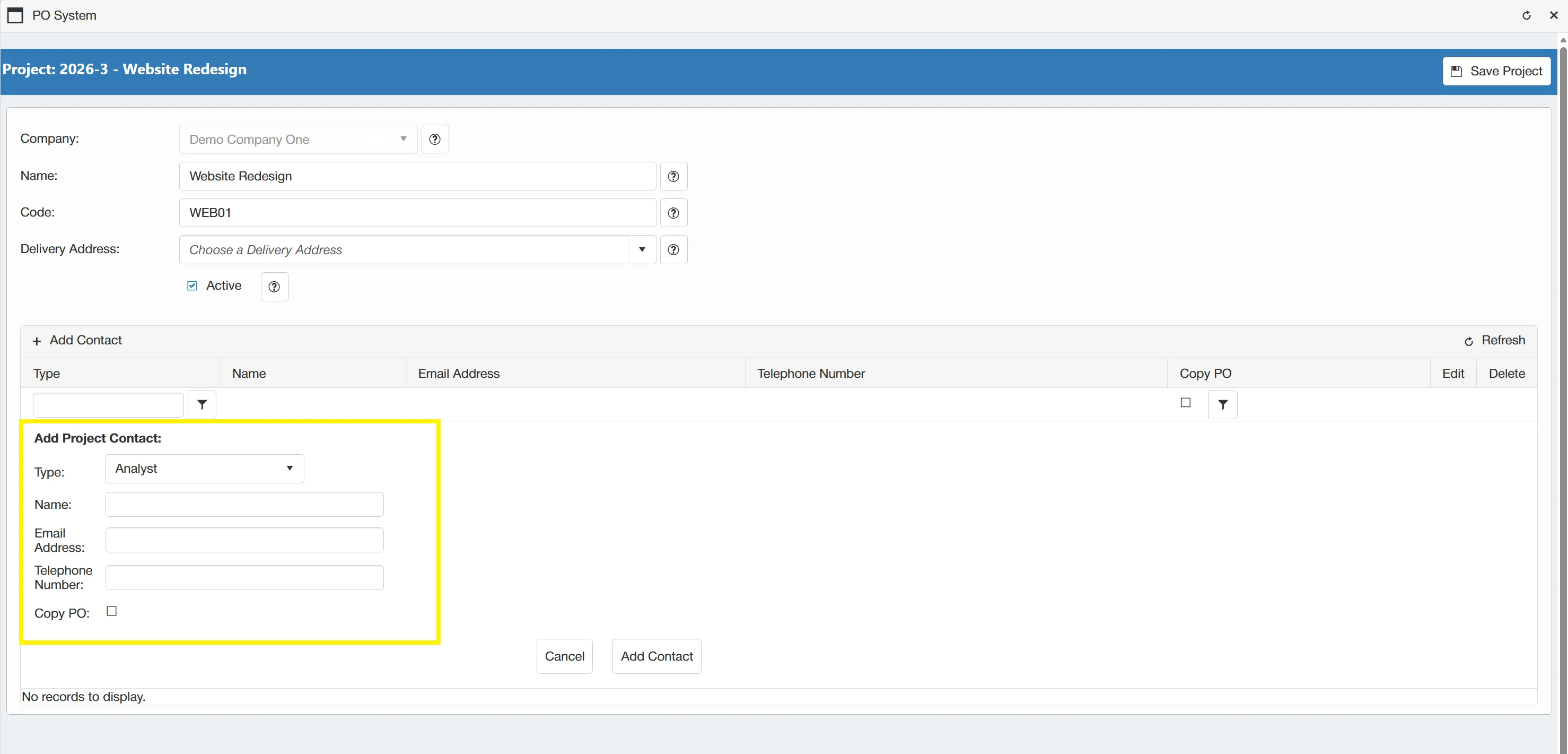 Fill in the required details for your new contact.