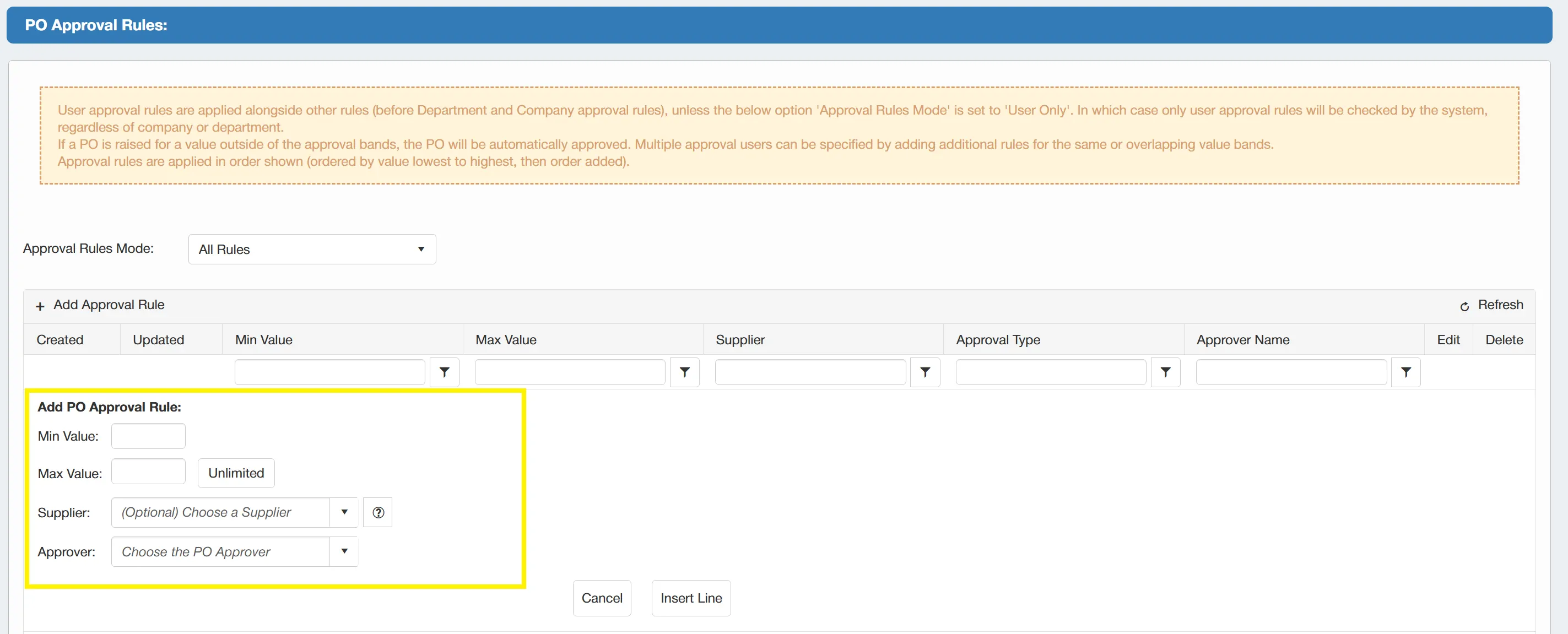 Approval rules can be set on a user level to allow for specific workflows.