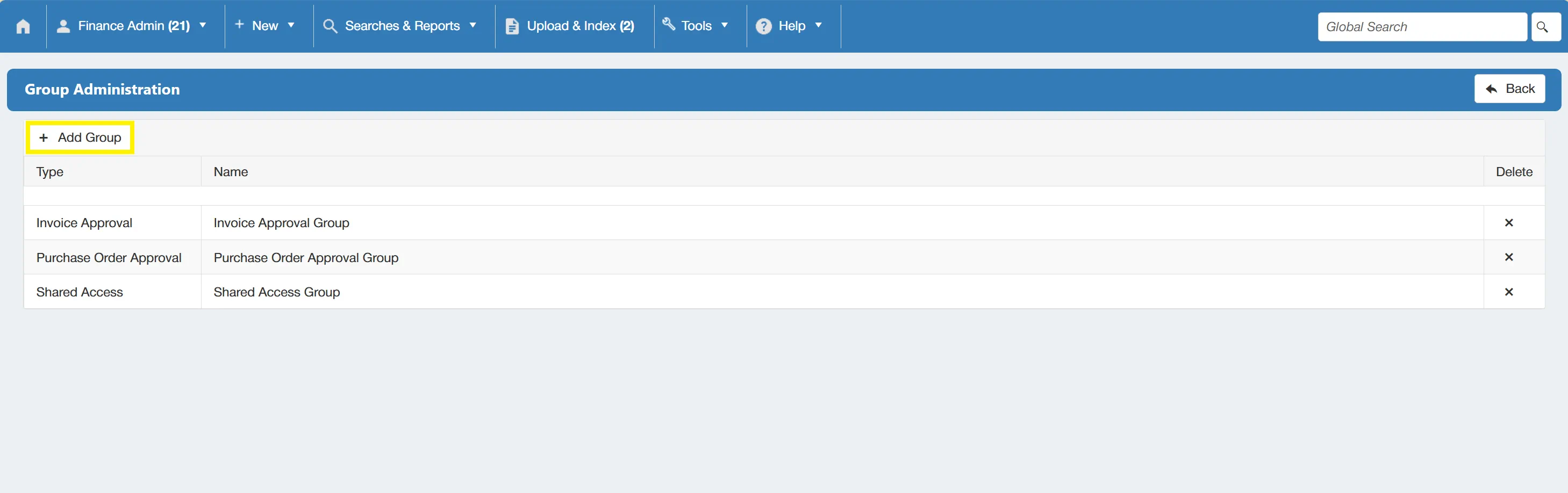 Add an existing user group as required to fully customise your workflow.