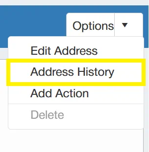 Select the Address History button from the Options drop down menu.