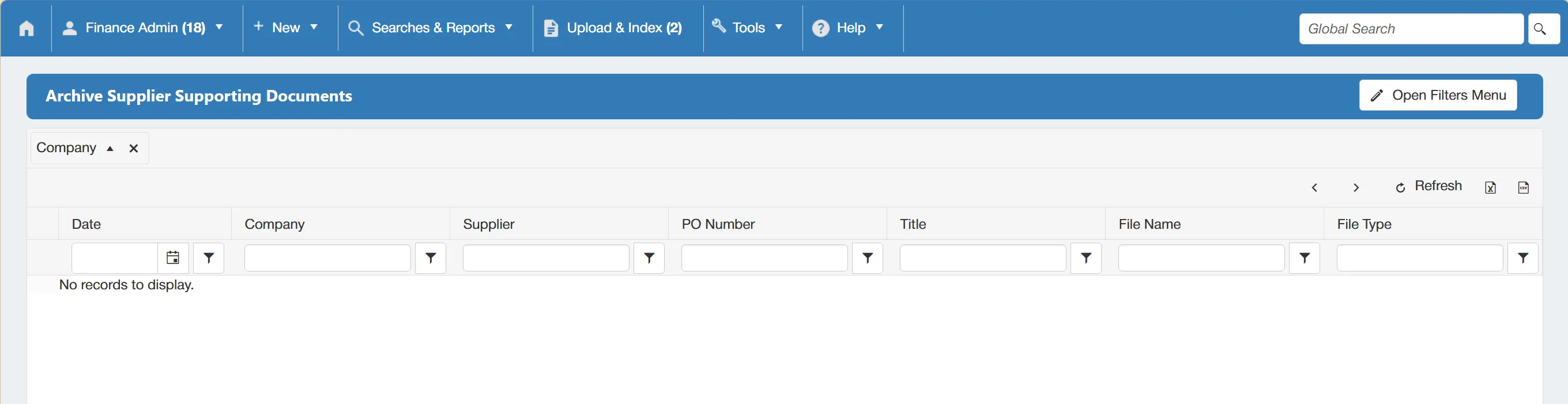 The legacy supplier supporting documents are displayed in a clear grid with multiple columns.