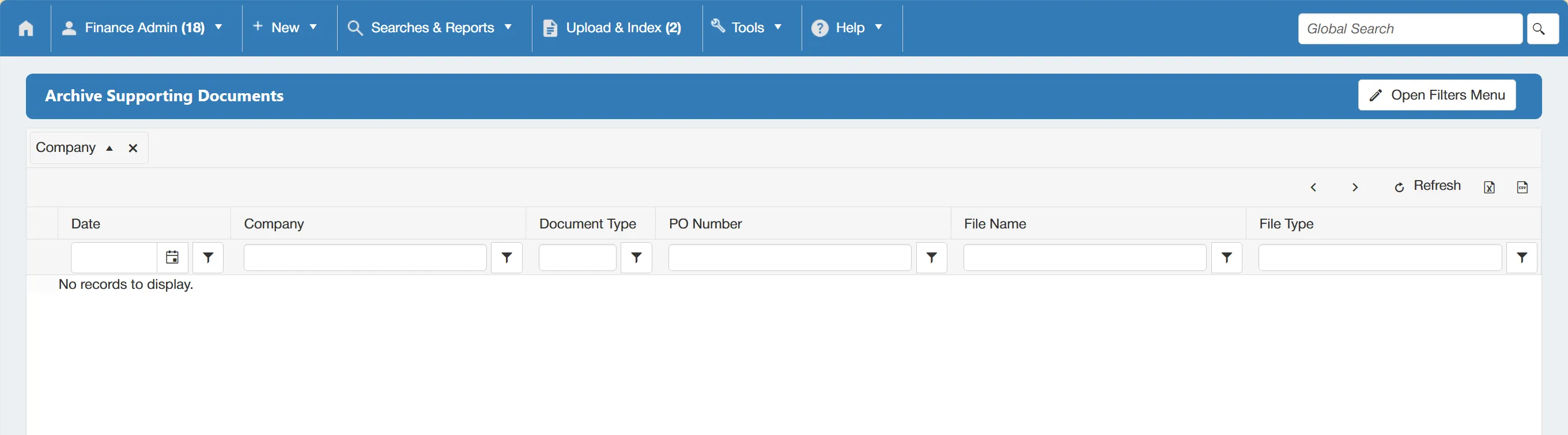 The legacy supporting documents are displayed in a clear grid with multiple columns.