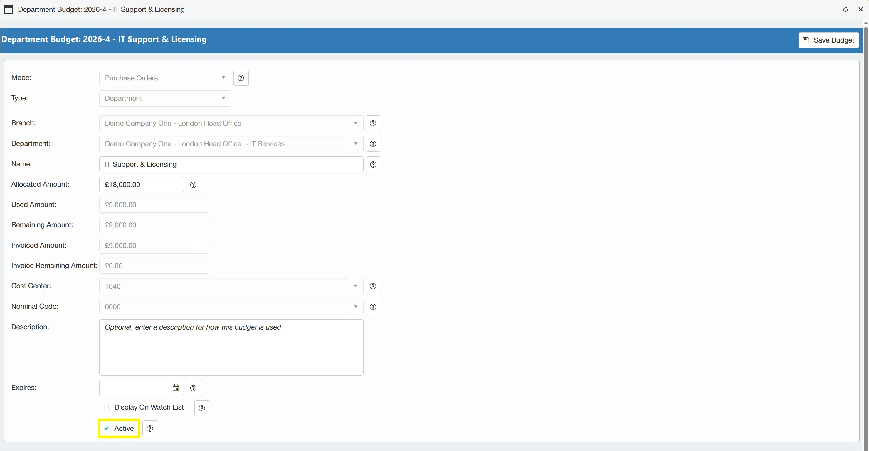 Admin users can deactivate budgets to prevent further spend.