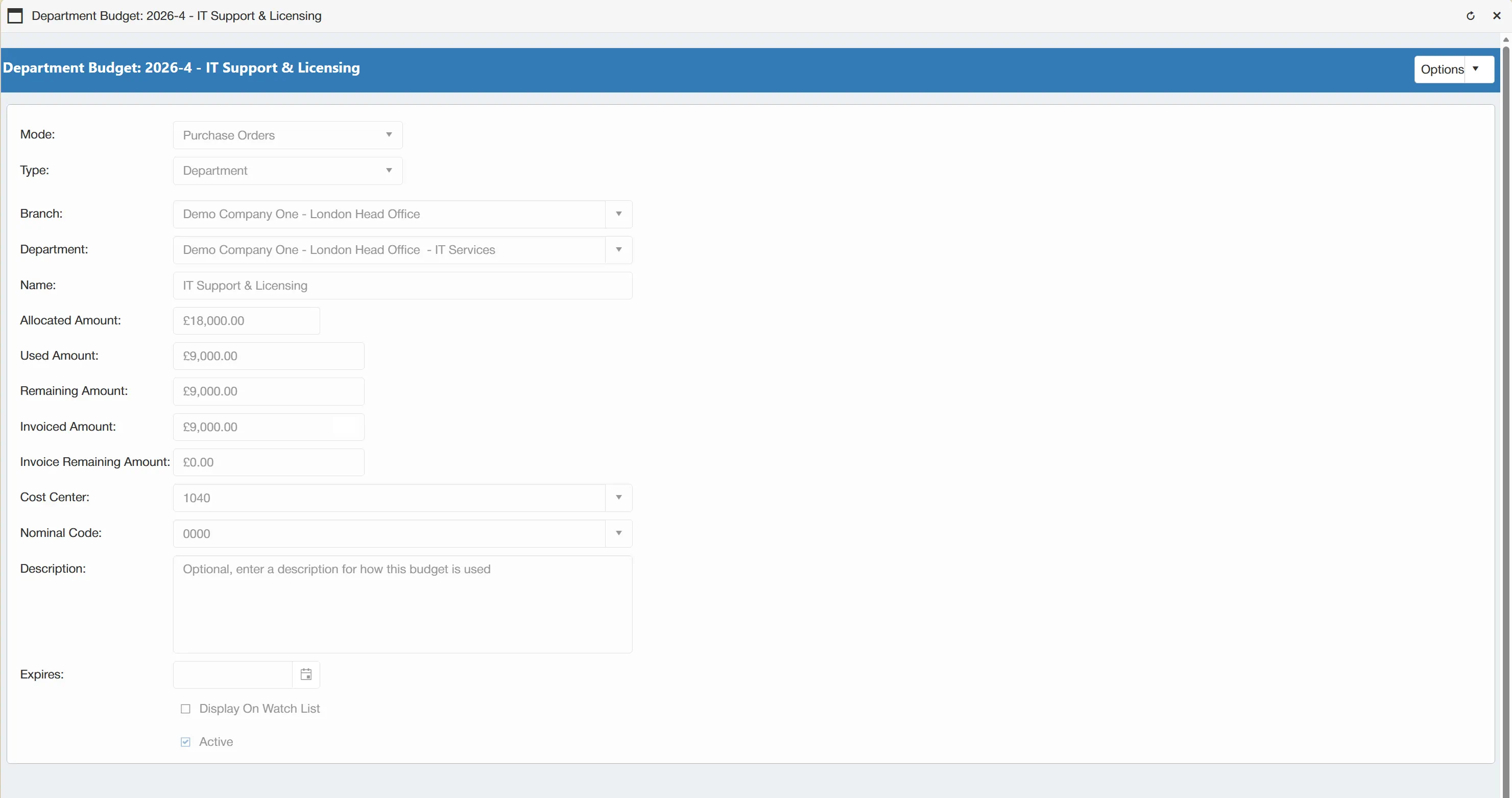 View existing budget details.