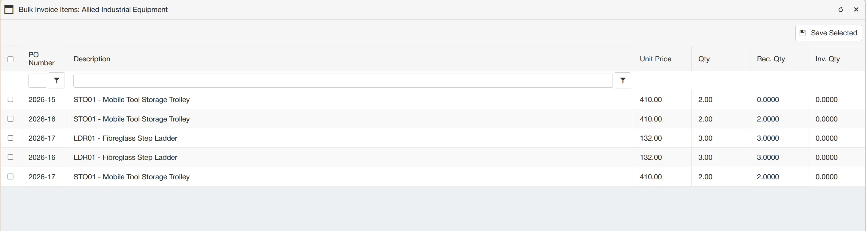 Bulk Invoicing Users have the ability to add invoice lines in bulk for more efficient invoicing.