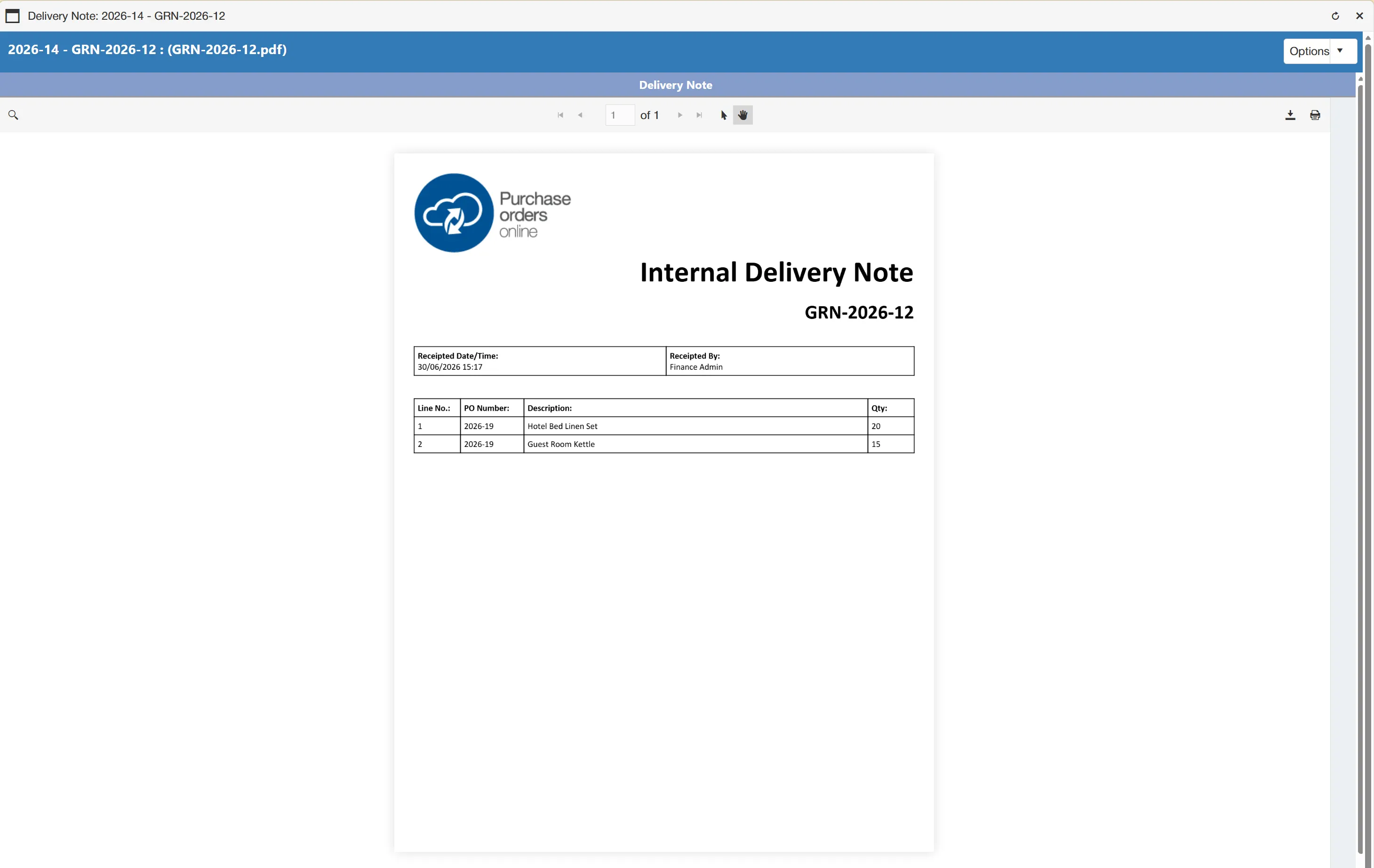 Select Save to commit the delivery note and save it within the system.