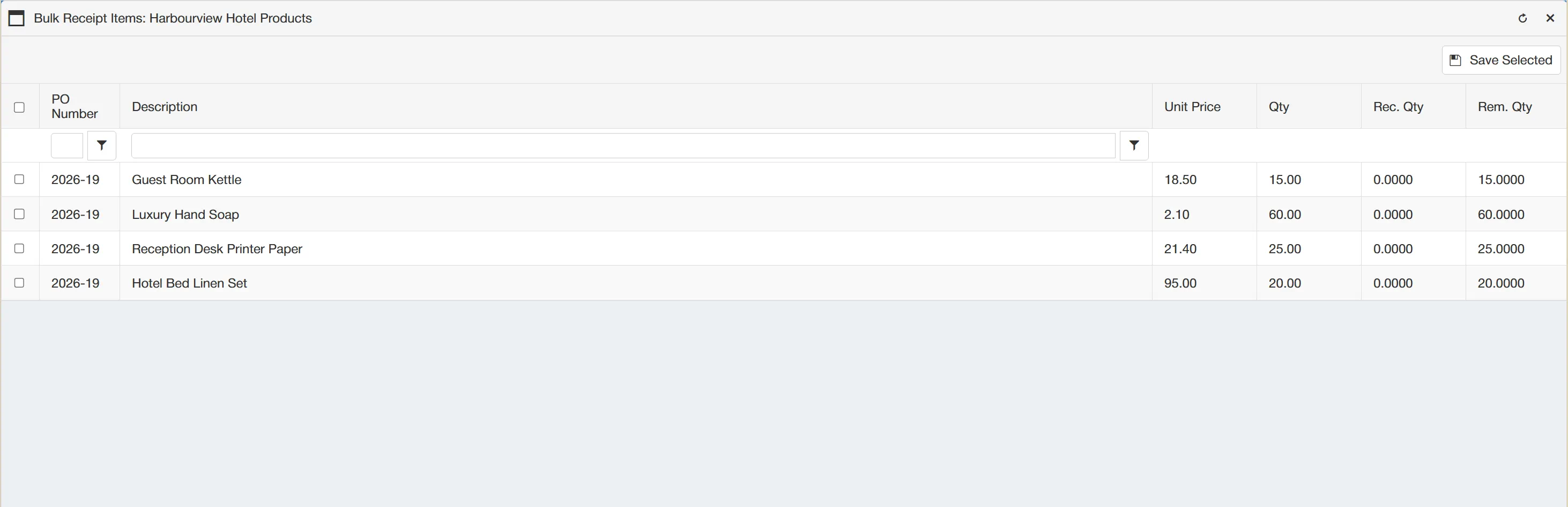 Users have the option to receive items in bulk for more efficient goods receipting.