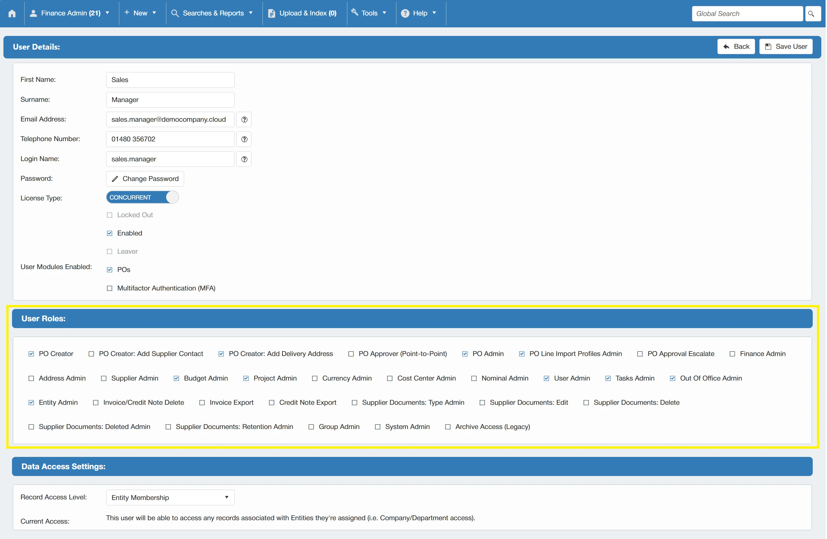 You can edit user permissions to dictate the access that other users have within the purchase order software.