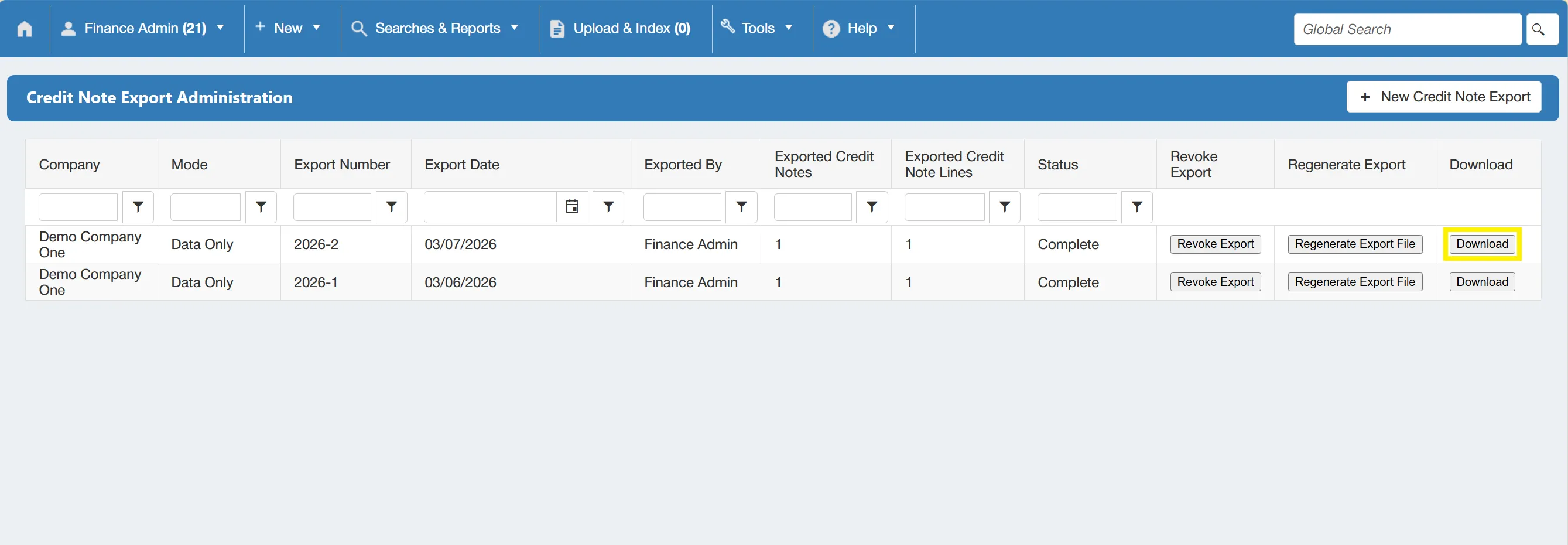You can download the relevant file or folder for the export.