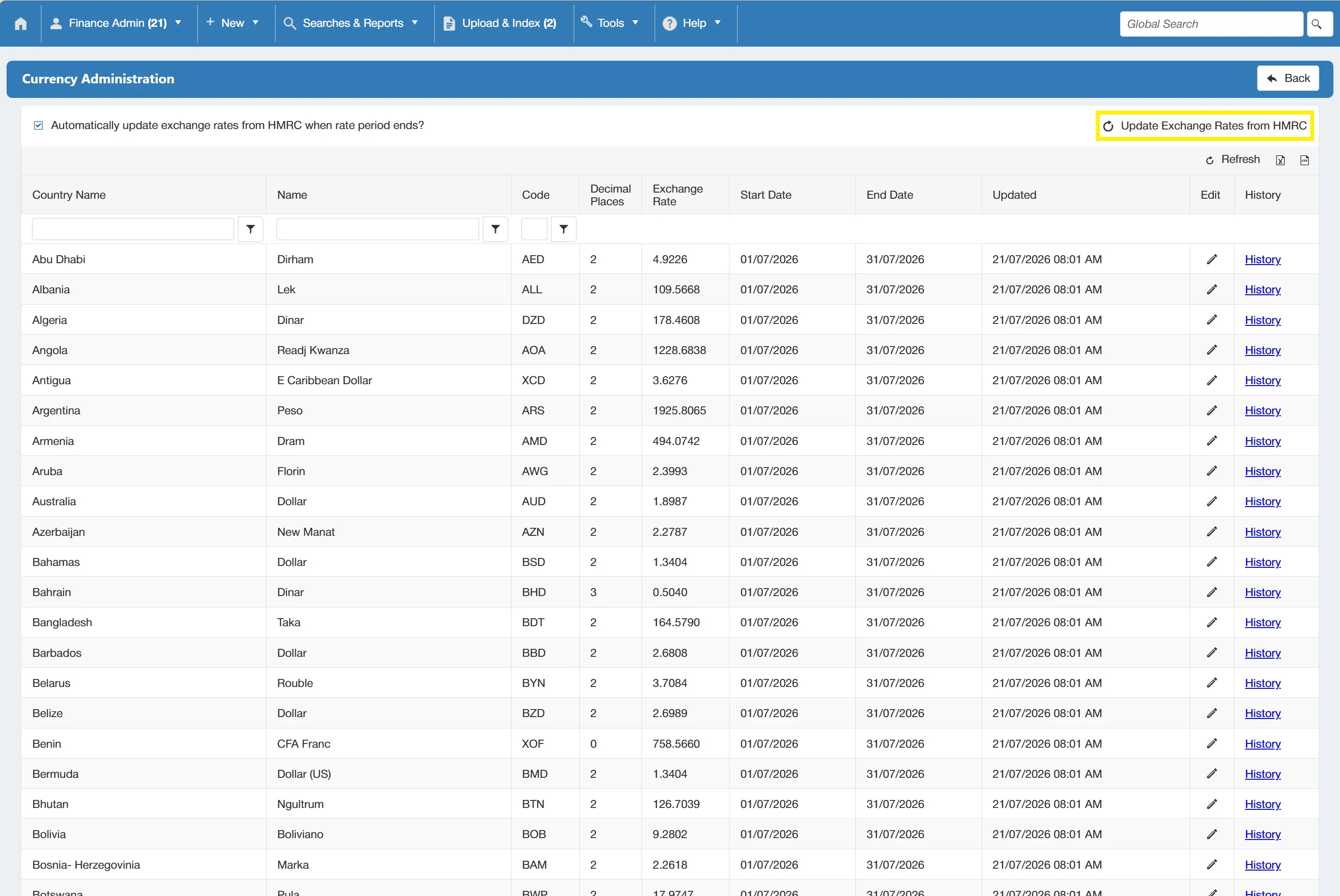 Users can manually update the exchange rates to ensure that the latest rates are utilised.