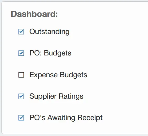 Dashboard preferences allow users to determine which facilities they would like to see on their PO system dashboard.