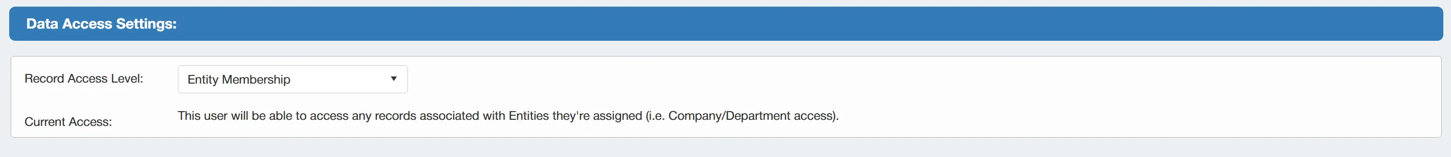 The Data Access section displays the user's Data Access settings.