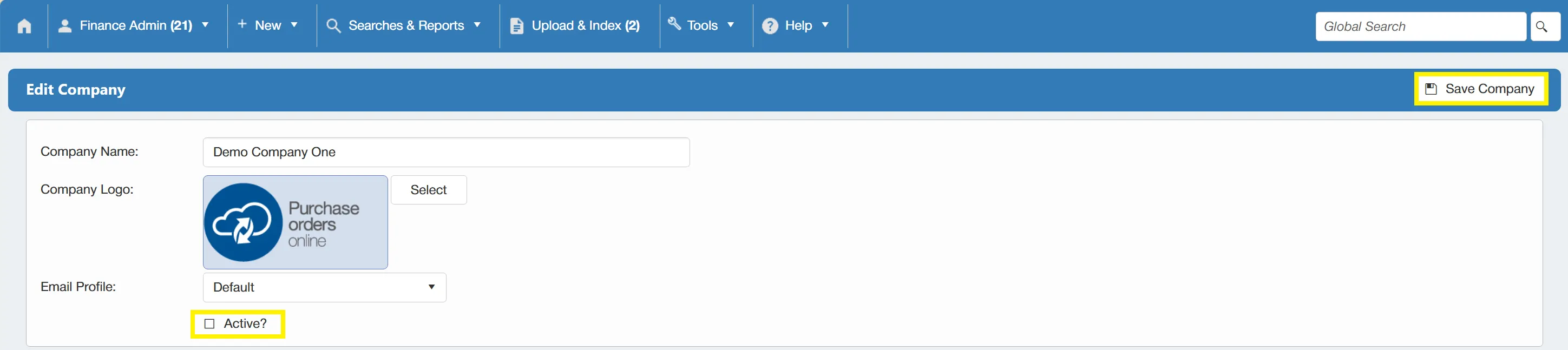 If a company is no longer in use, it can be deactivated if required.