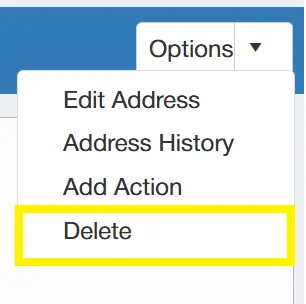 Addresses can be deleted if they have not yet been used.