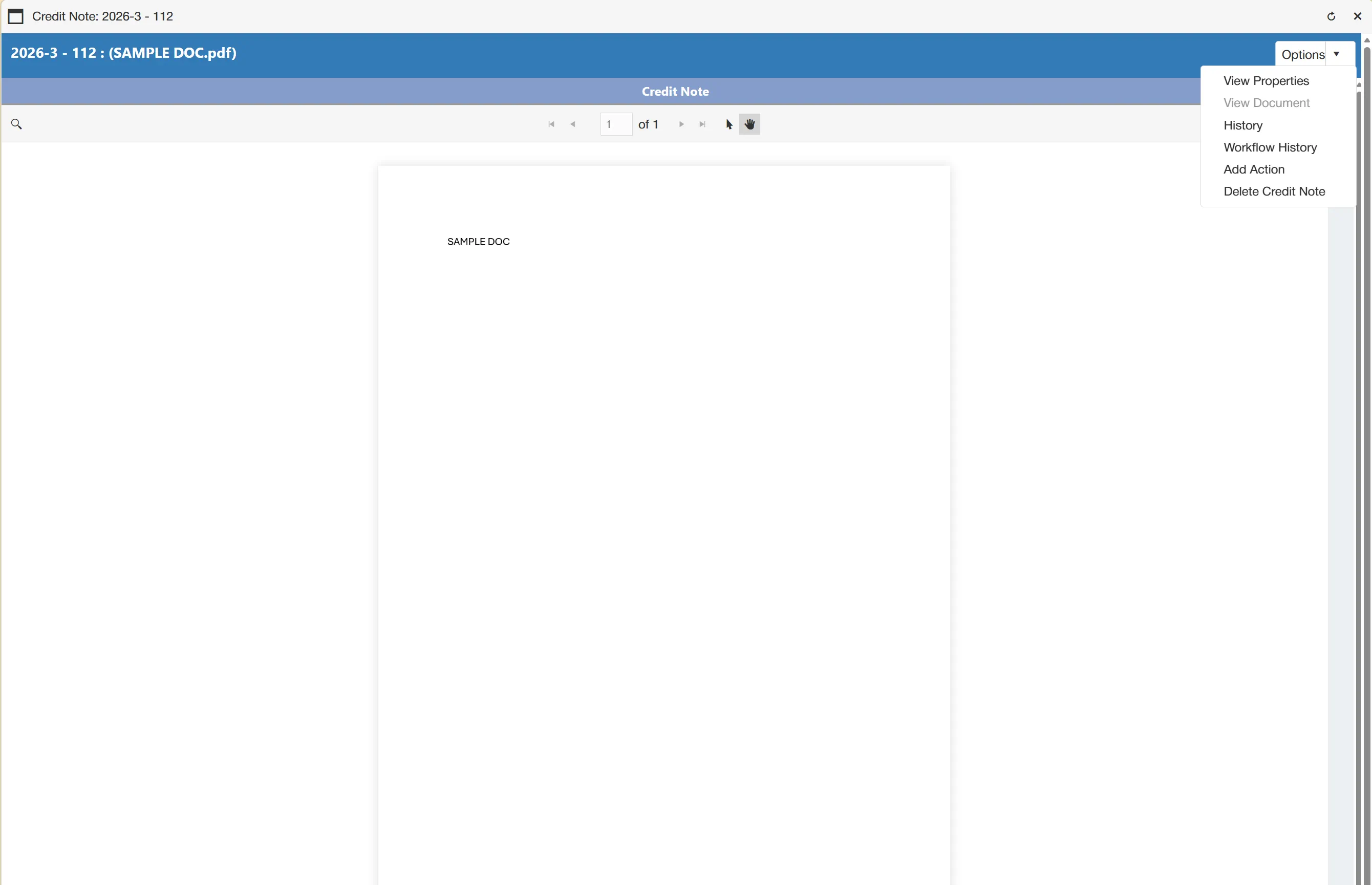 To delete a credit note, simply click the Delete Credit Note button from the Options menu.