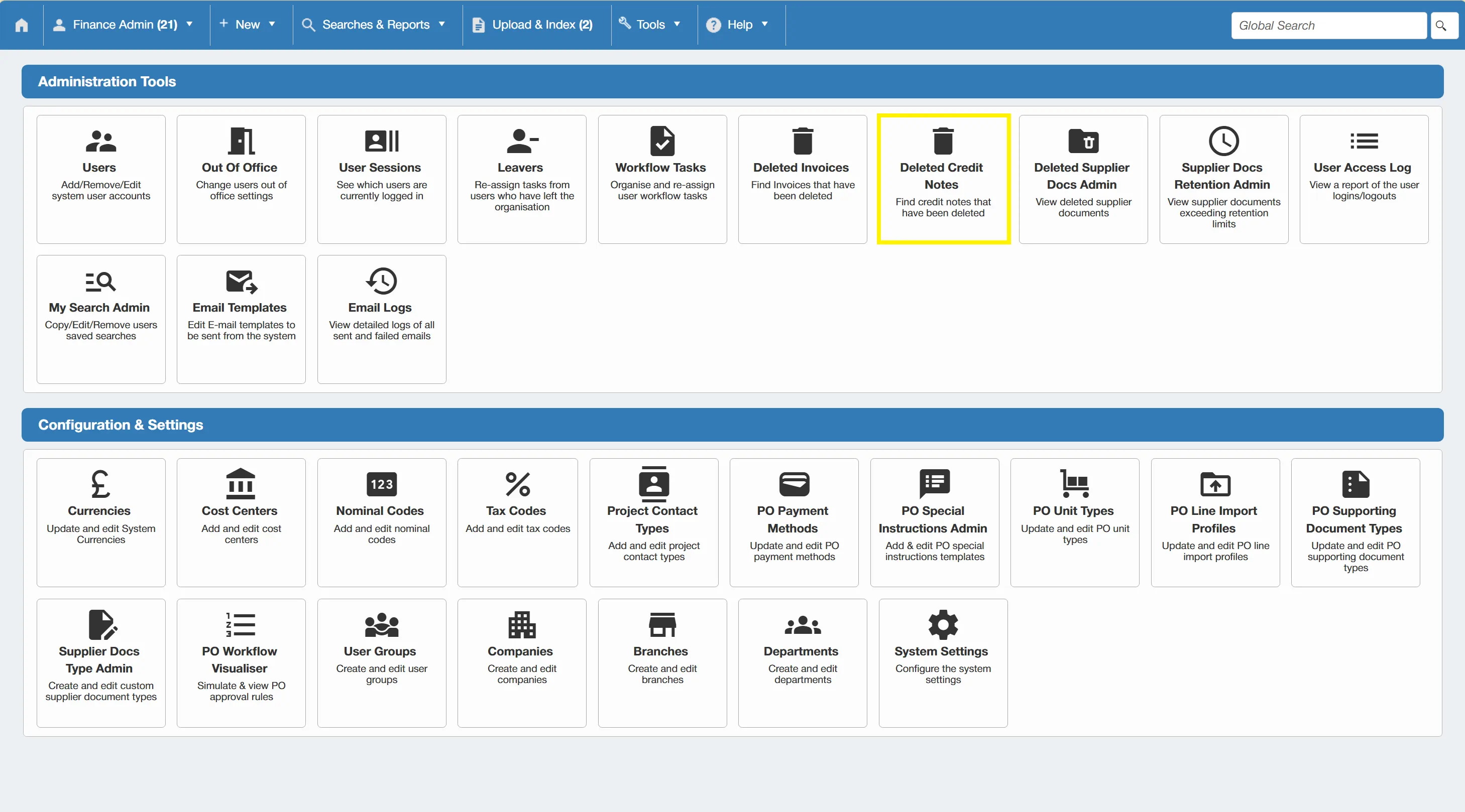 Admin users have the ability to view deleted credit notes.