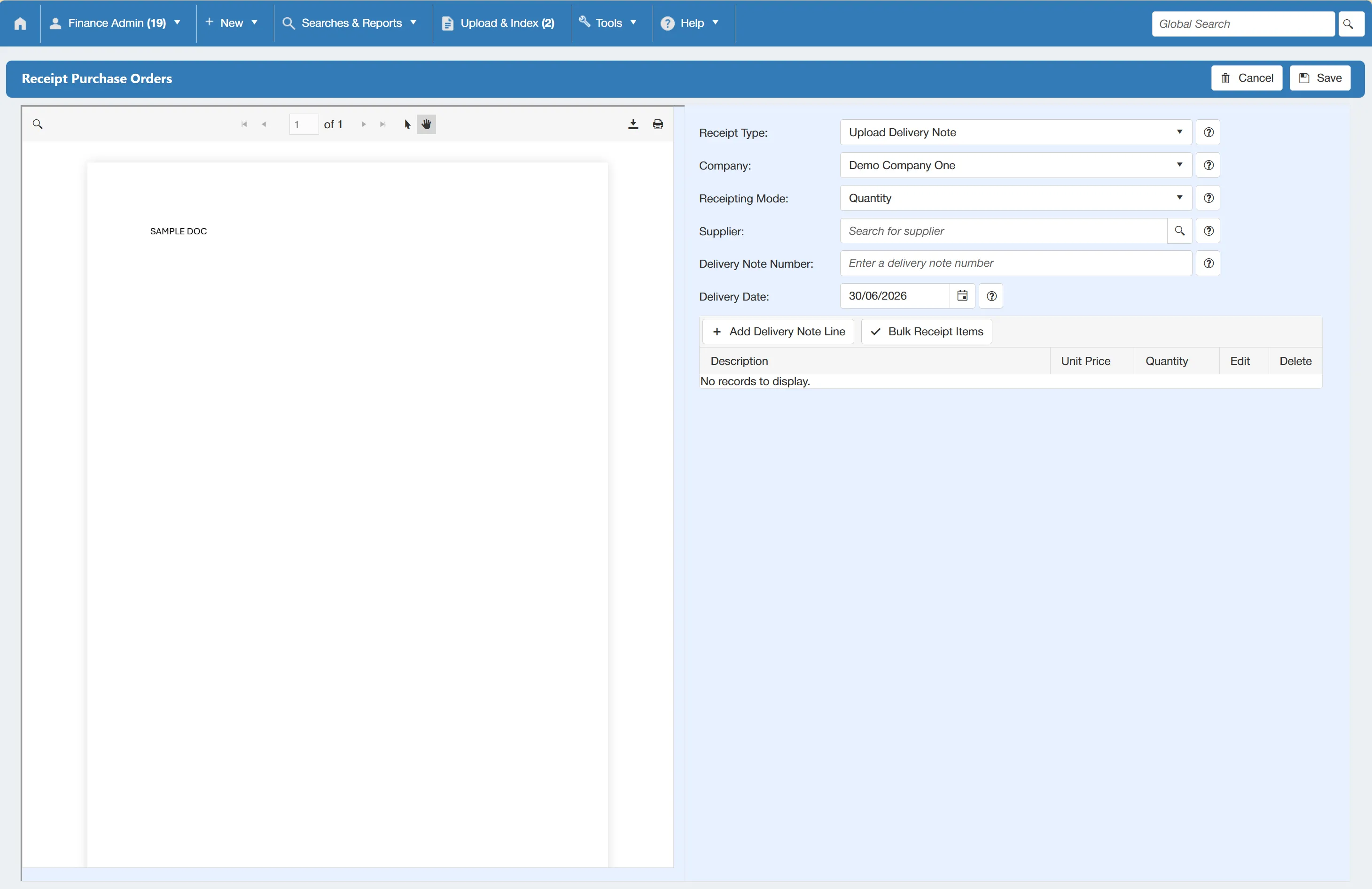 Once uploaded, the document is displayed in the preview window for review.