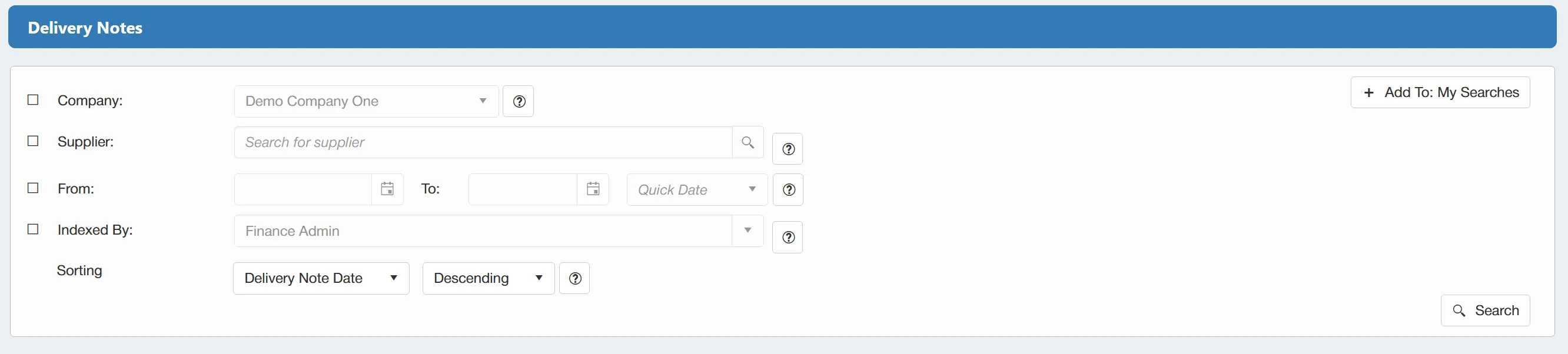 There are several filters available when searching for Delivery Notes.