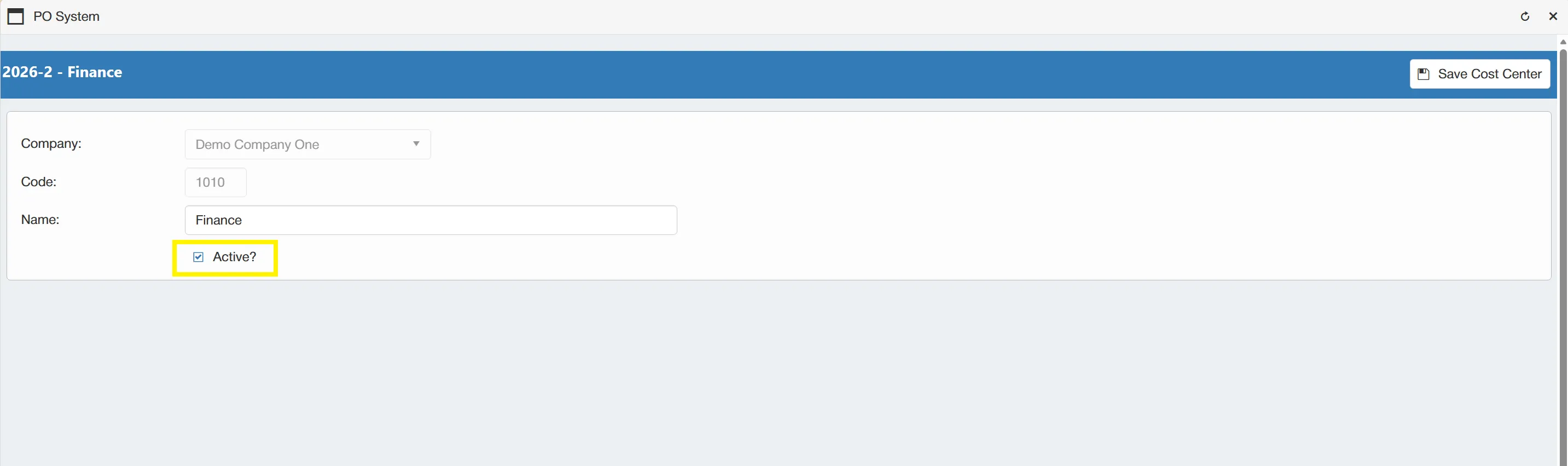If a cost center is no longer required, it can be marked as inactive.