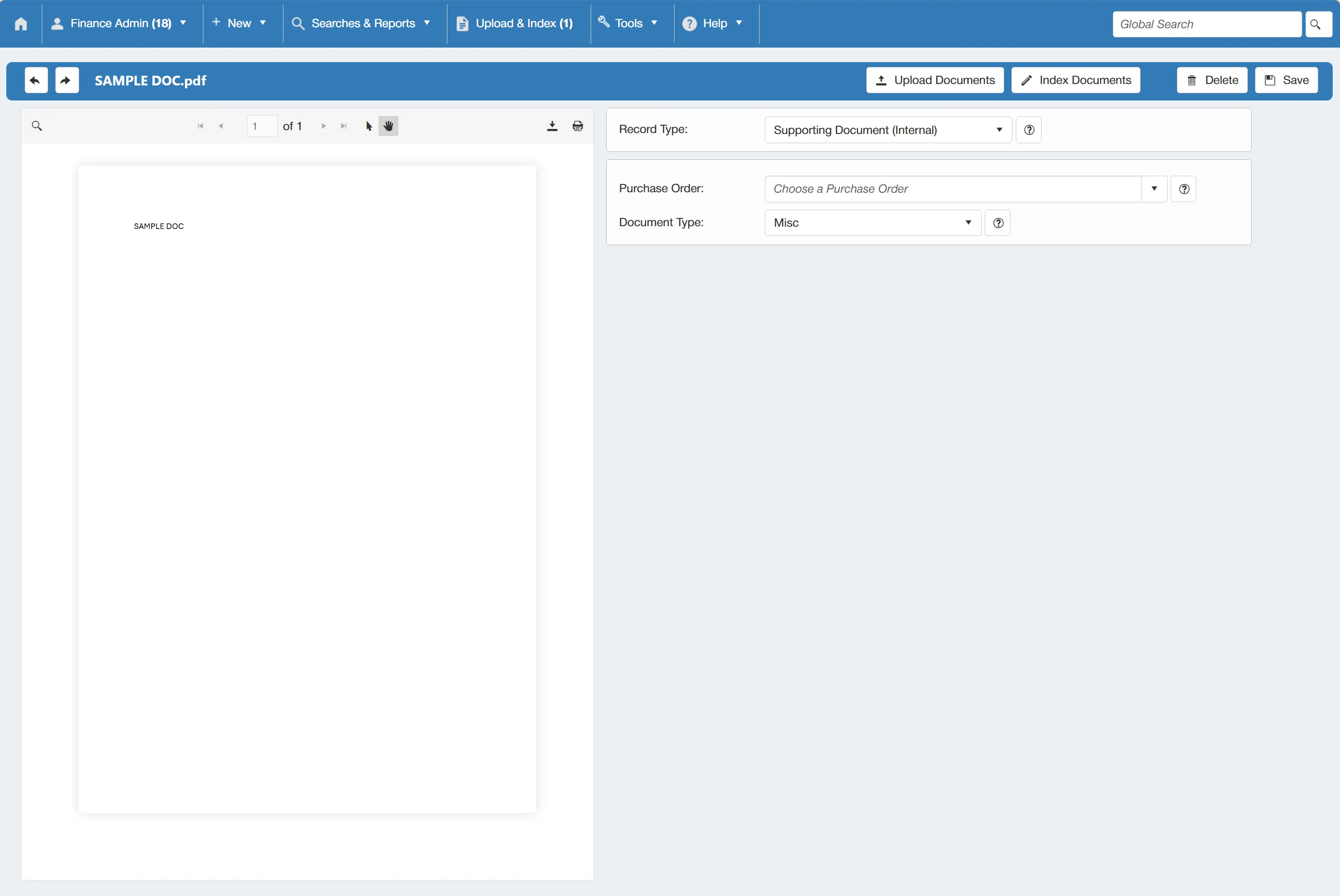Once the document is selected, it will display a preview on the left hand side for review.