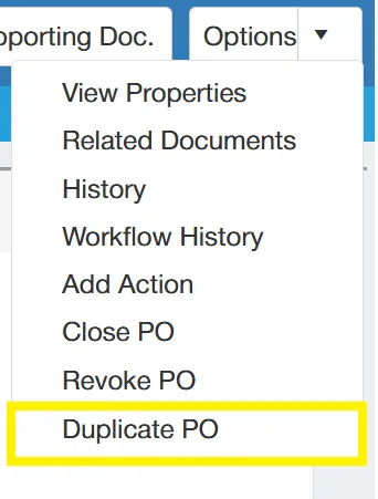 Duplicate purchase orders to copy a previous order.
