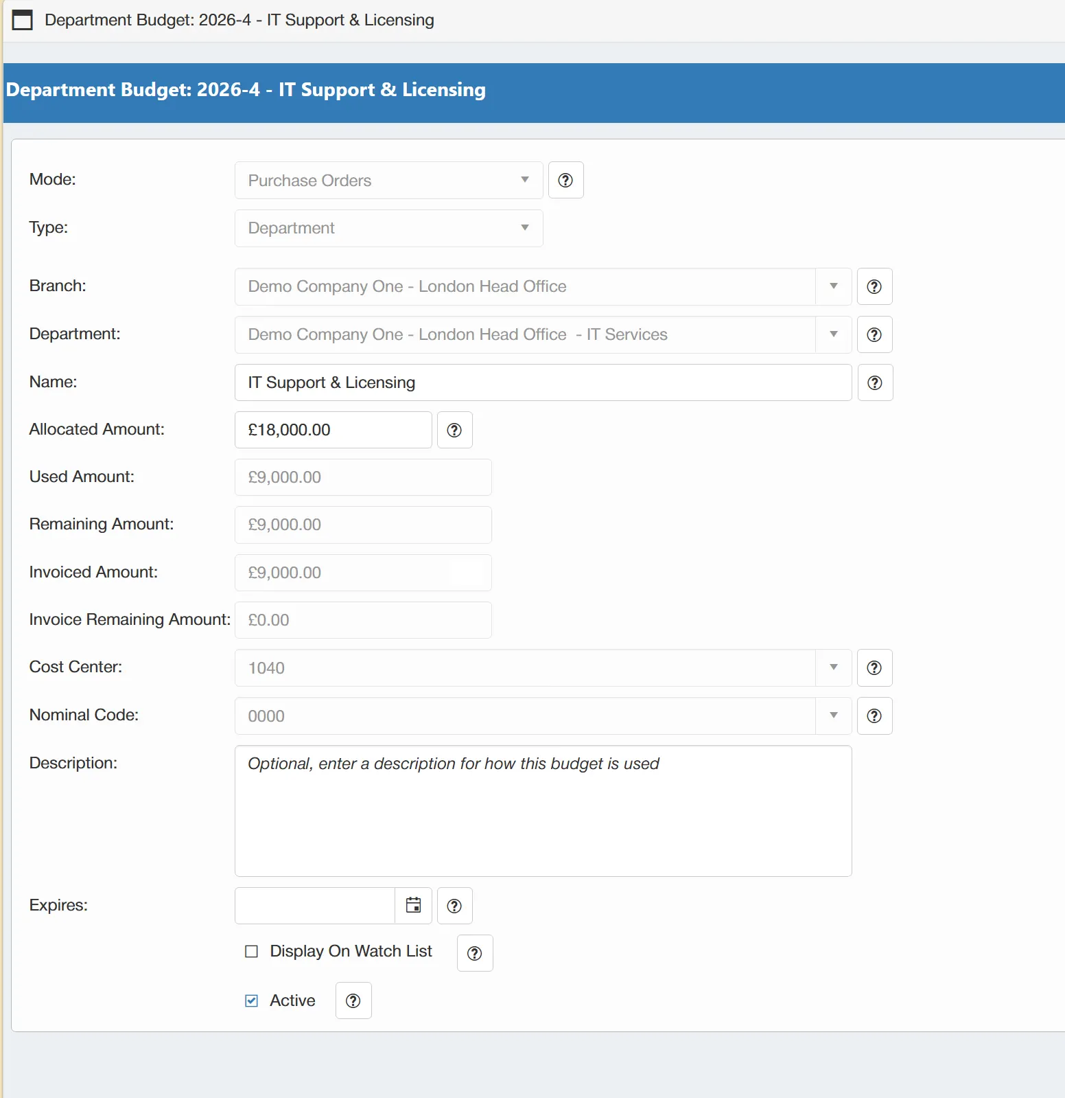 Fill in the new details for your existing budget.