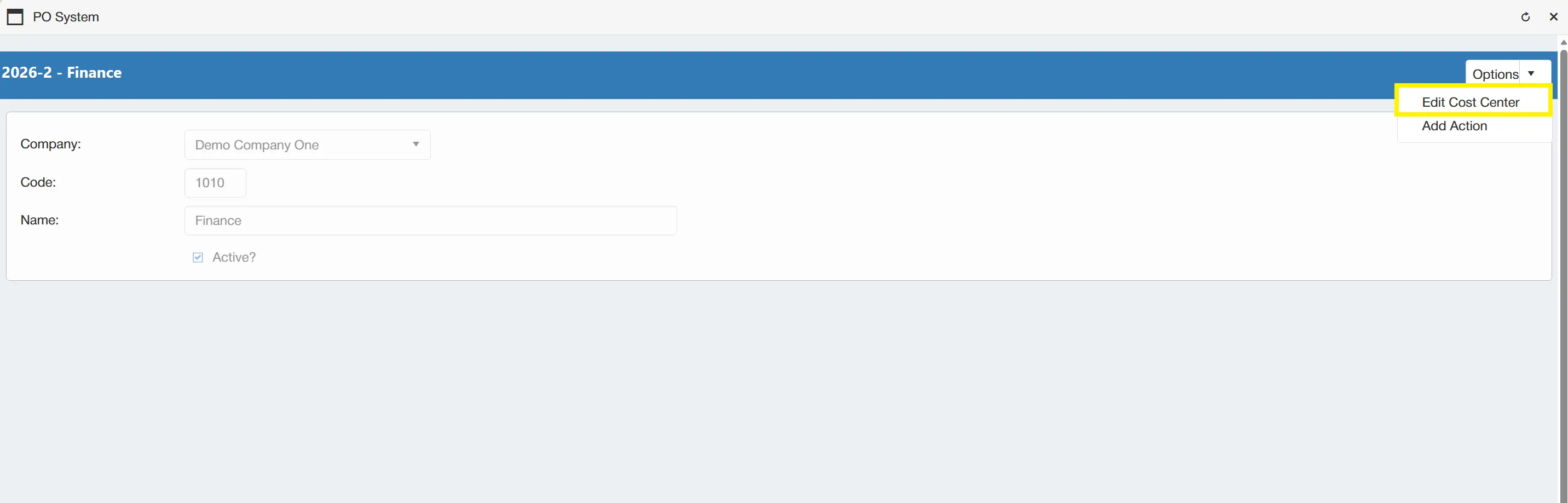 Admin users can edit existing cost centers as required.