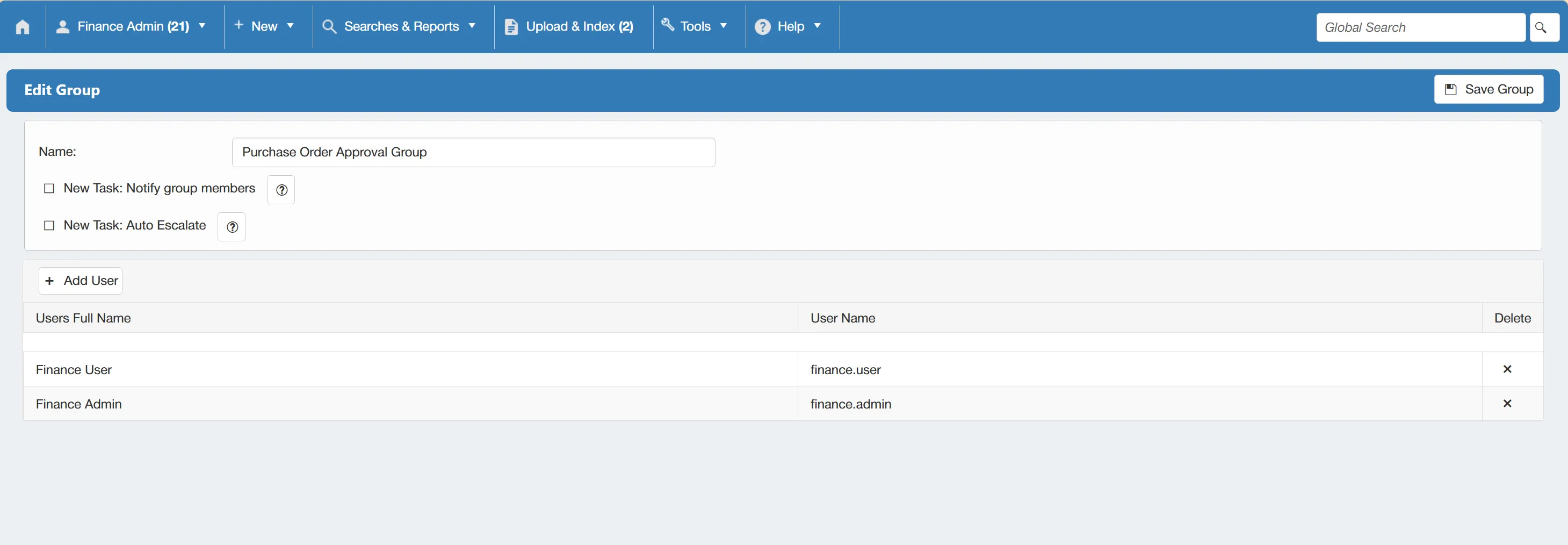 Admin users have the ability to edit existing user groups if required.