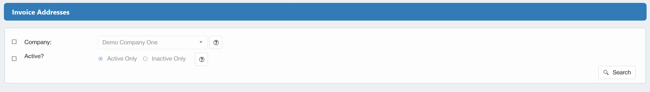The invoice addresses search can be filtered as required.