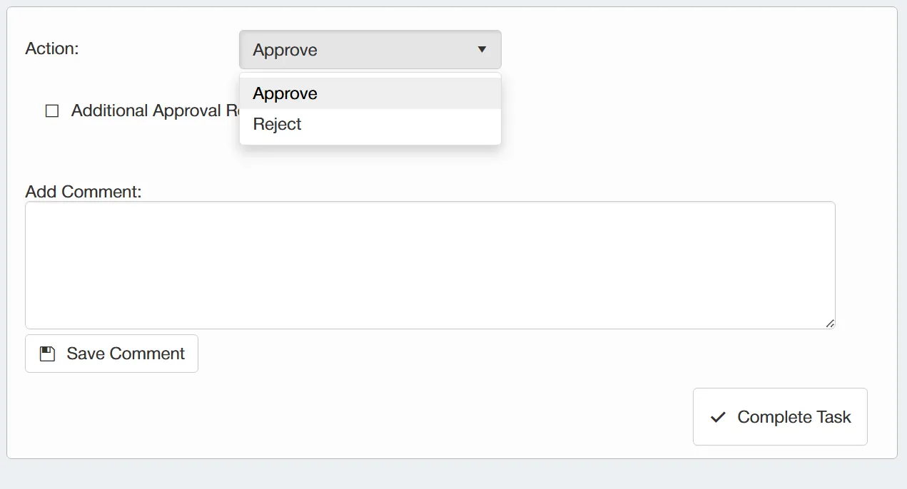 Invoice Approval Task Actions Invoice approvers can Approve or Reject an invoice as required.