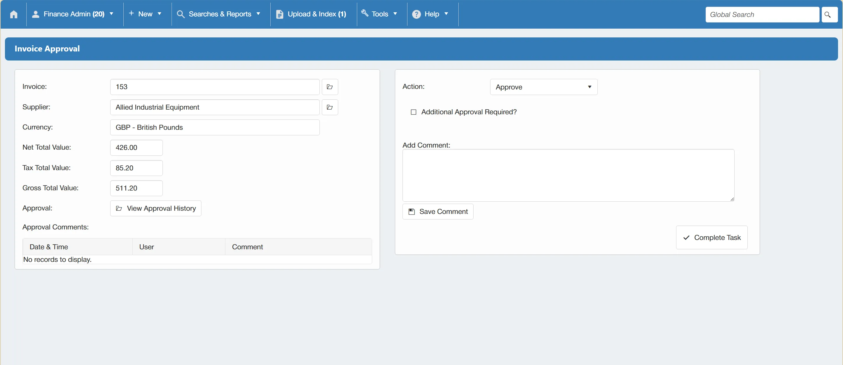Invoice Approval Task Once an invoice is submitted for approval, the approver will receive a task.