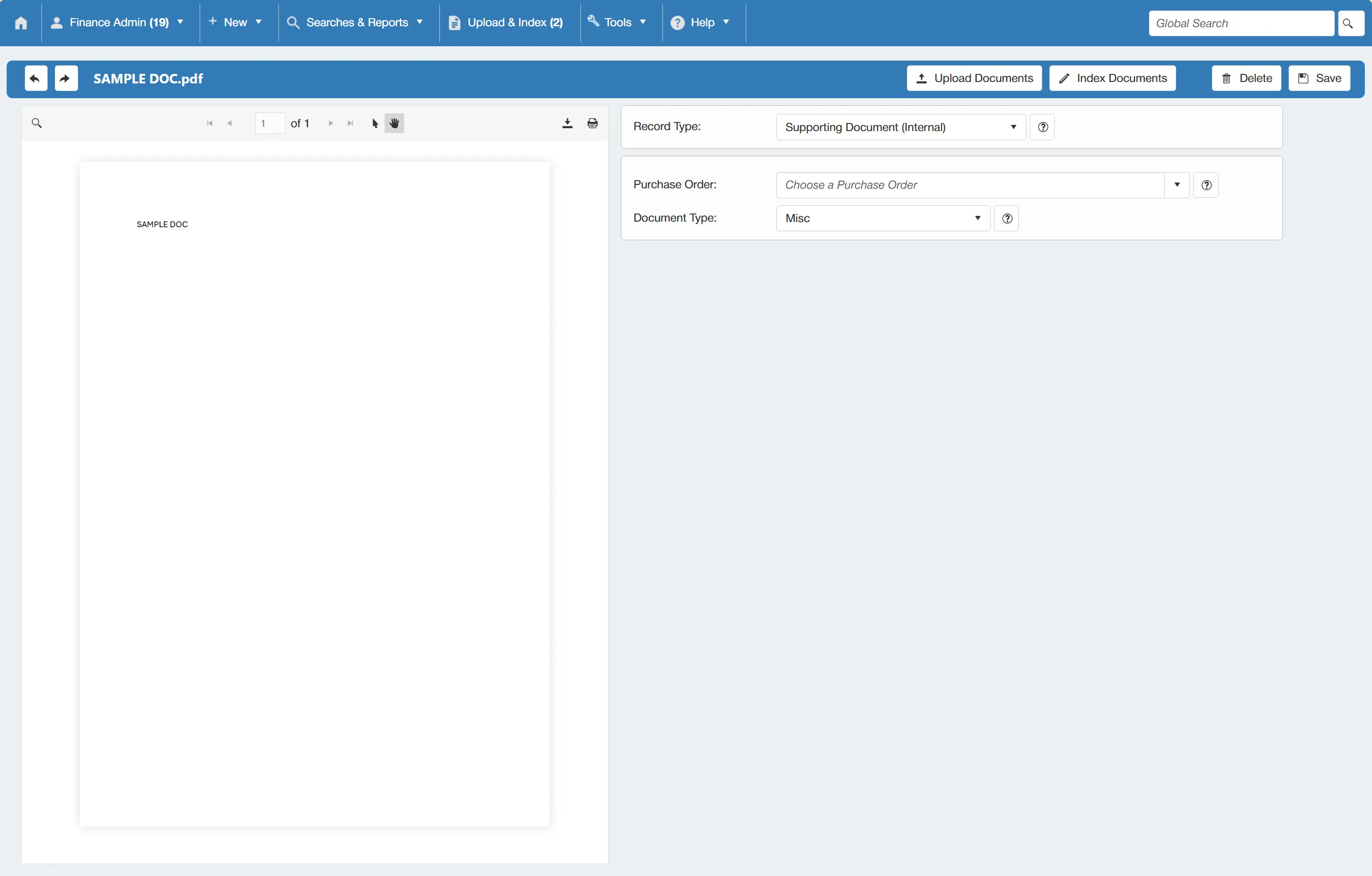 Once the document is selected, it will display a preview on the left hand side for review.