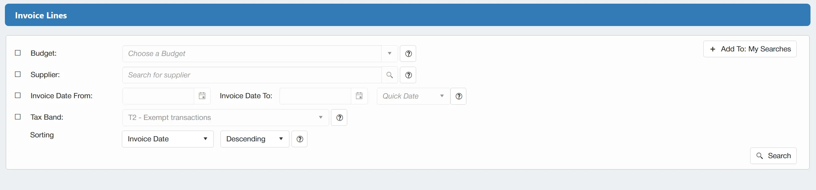 There are several filters available when conducting an invoice lines search.