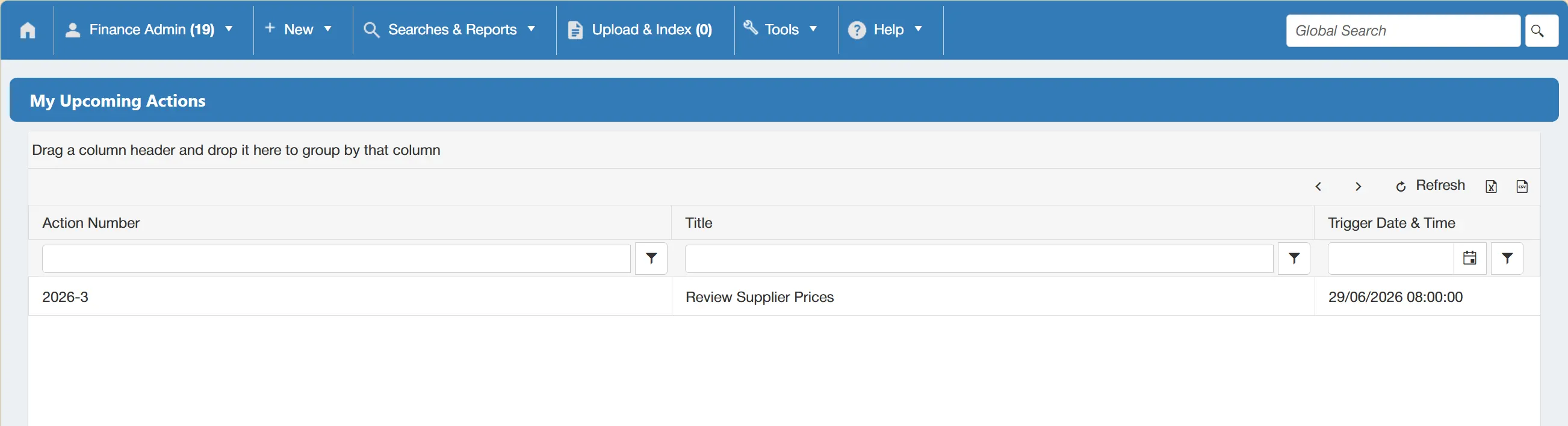 Upcoming actions are displayed in a clear grid allowing for easy review.