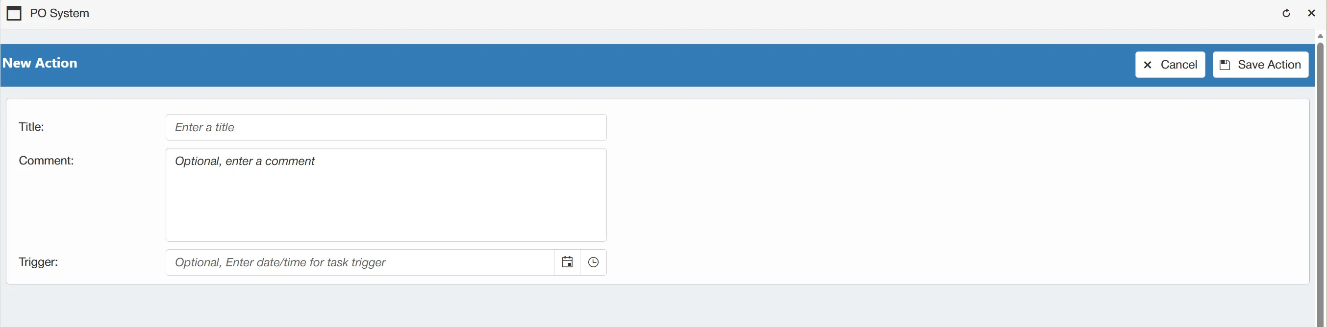 Set the parameters for your purchase order action.