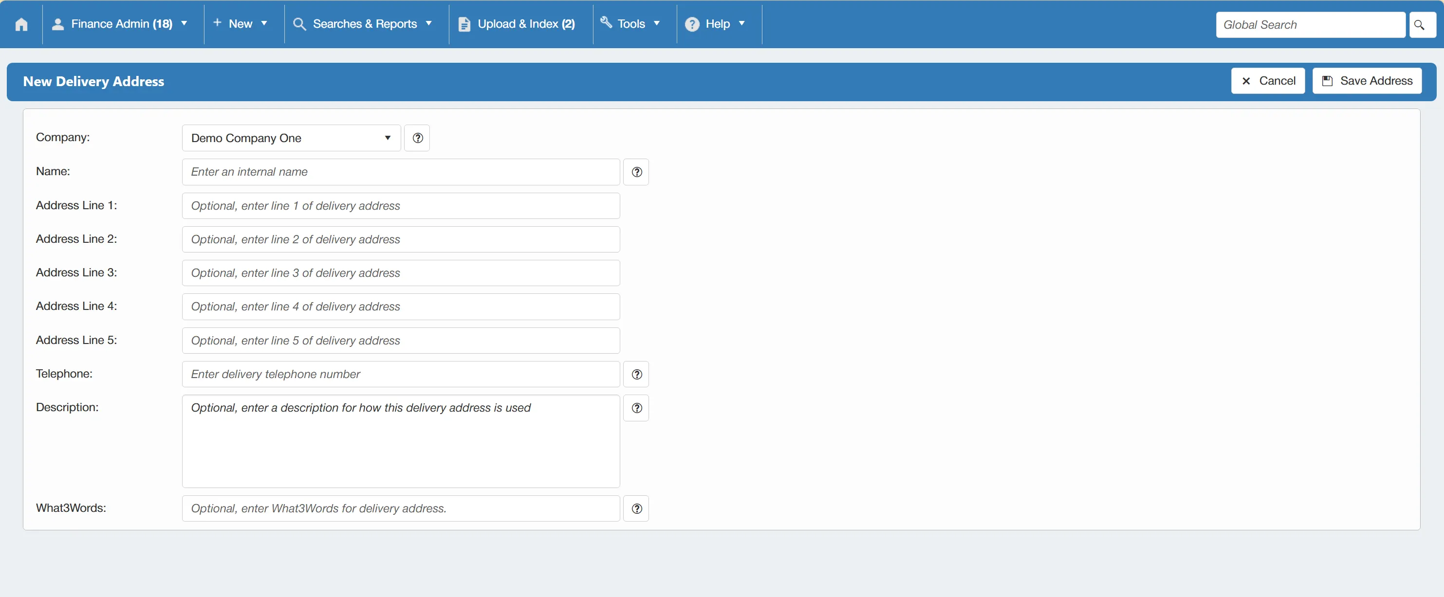 Complete the required details for the new delivery address.