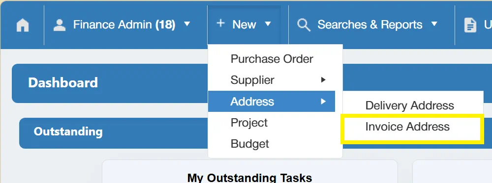 Users can create new invoice addresses within the PO system.