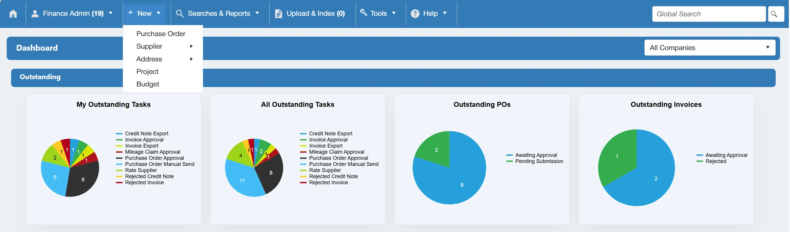 The New Menu allows users to create new items within the purchase order system.